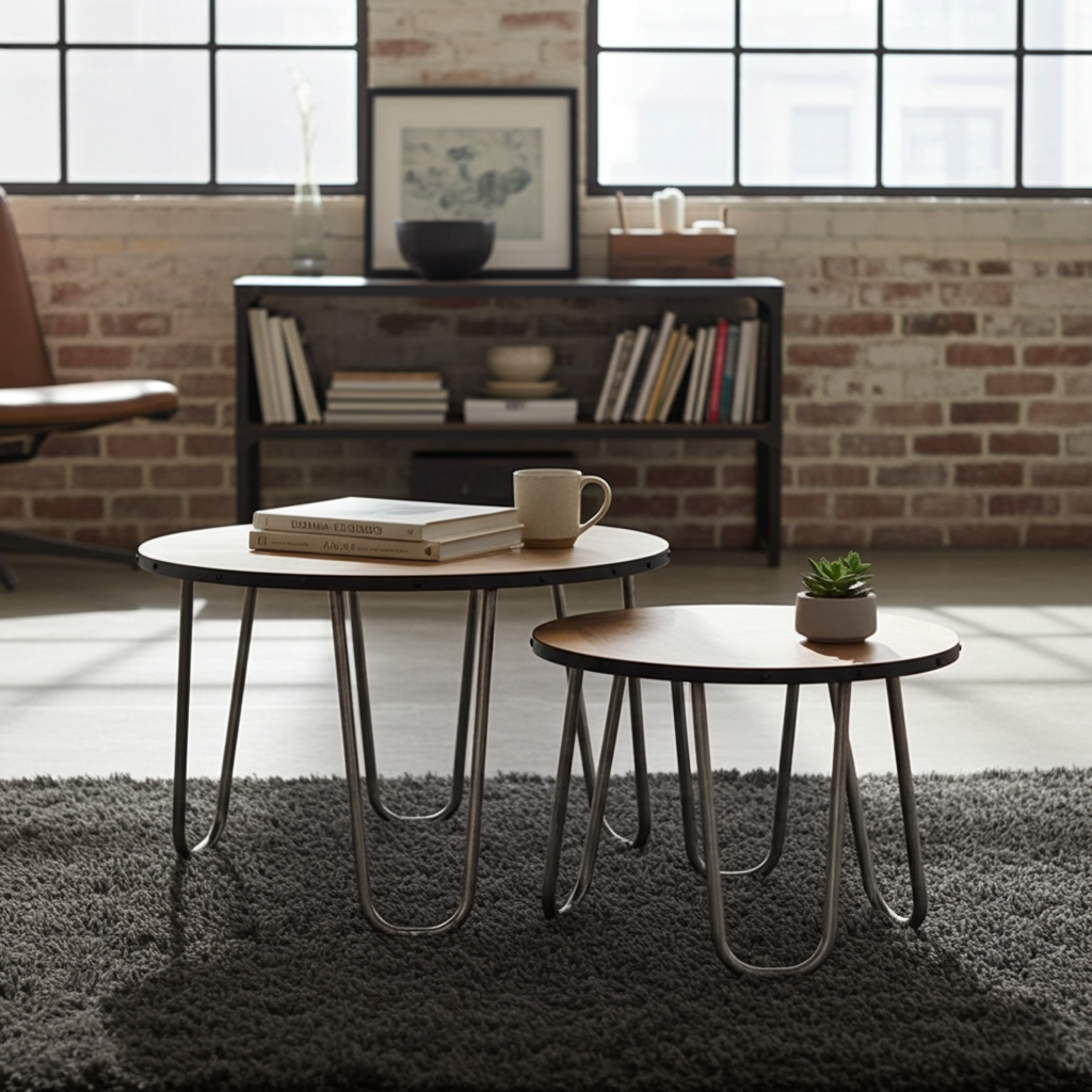 Tables basses en bois de manguier patte en épingle ensemble de 2