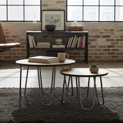 Tables basses en bois de manguier patte en épingle ensemble de 2