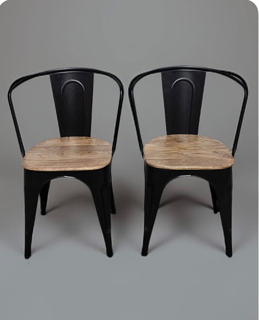 Set of 2 Industry chairs in black steel and mango wood seat