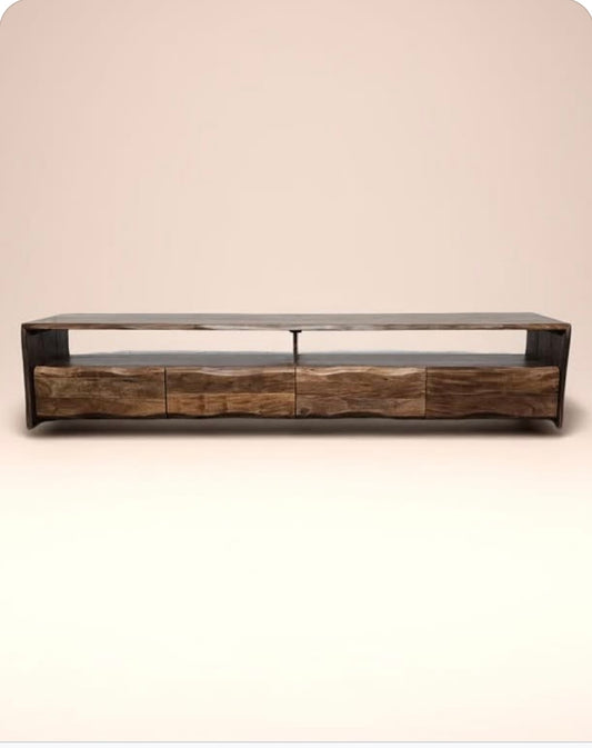 Live Edge Acacia Wood TV Stand (Walnut) with 4 Drawers