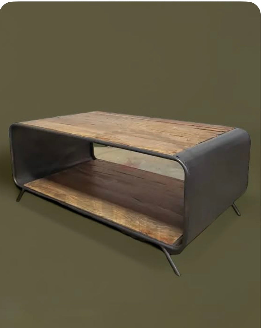 Table basse rétro bois recyclé et acier