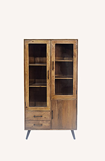 Armoire Arezzo en bois de manguier portes vitrées