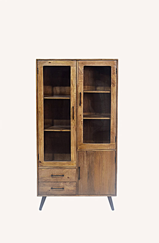 Arezzo mango wood wardrobe with glass doors