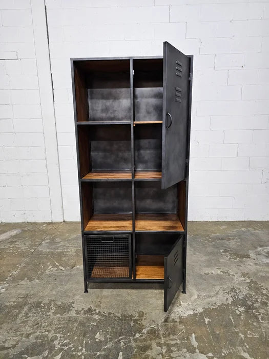 Industrial locker style cabinet in mango wood and vintage steel