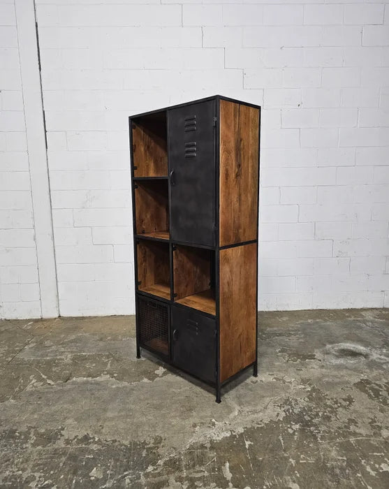 Industrial locker style cabinet in mango wood and vintage steel