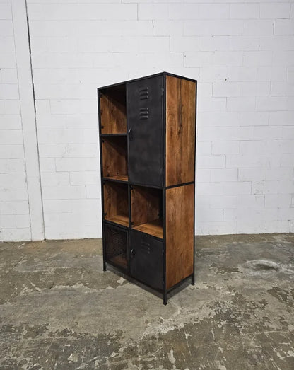 Industrial locker style cabinet in mango wood and vintage steel