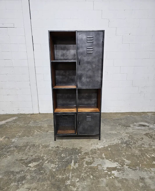 Industrial locker style cabinet in mango wood and vintage steel