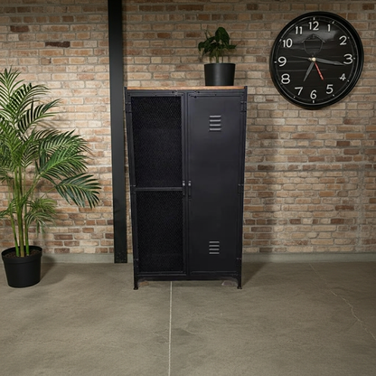 Industrial locker style cabinet with mesh door