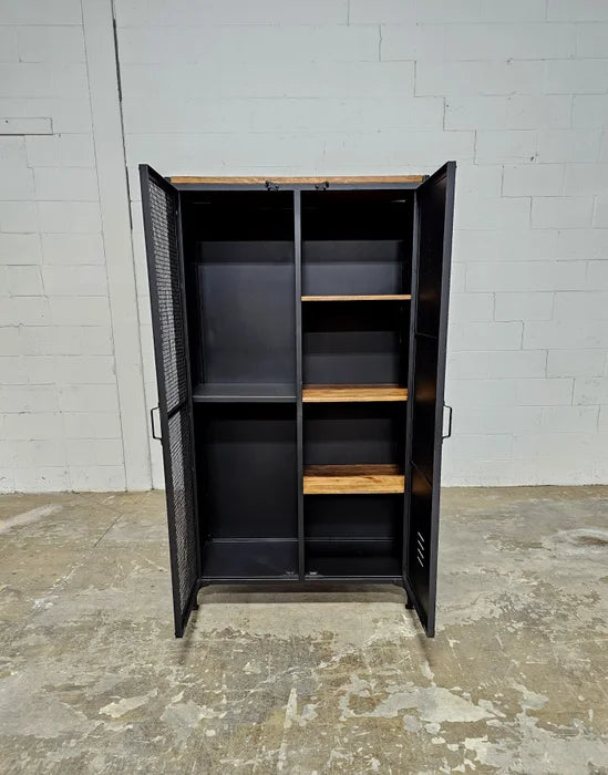 Industrial locker style cabinet with mesh door