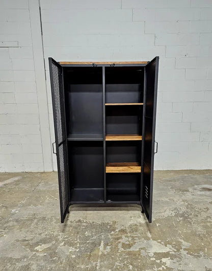 Industrial locker style cabinet with mesh door