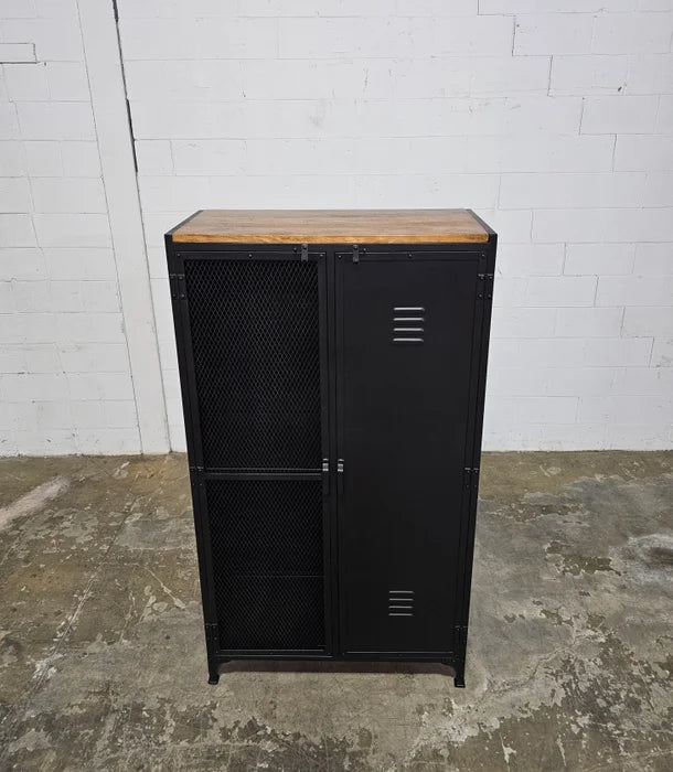Industrial locker style cabinet with mesh door