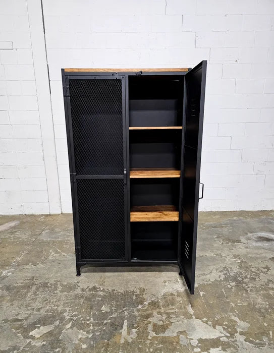 Industrial locker style cabinet with mesh door