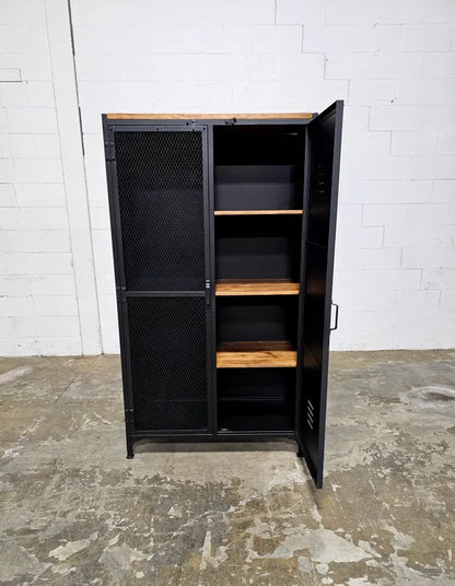 Industrial locker style cabinet with mesh door