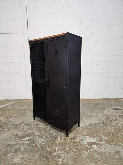Industrial locker style cabinet with mesh door