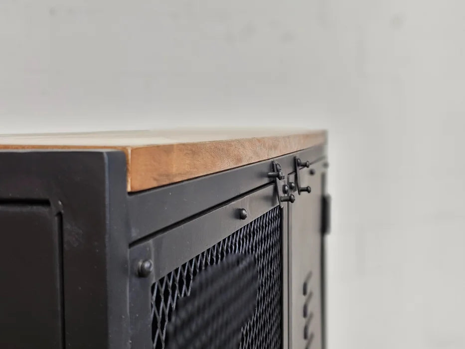Industrial locker style cabinet with mesh door