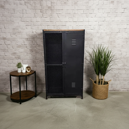 Industrial locker style cabinet with mesh door