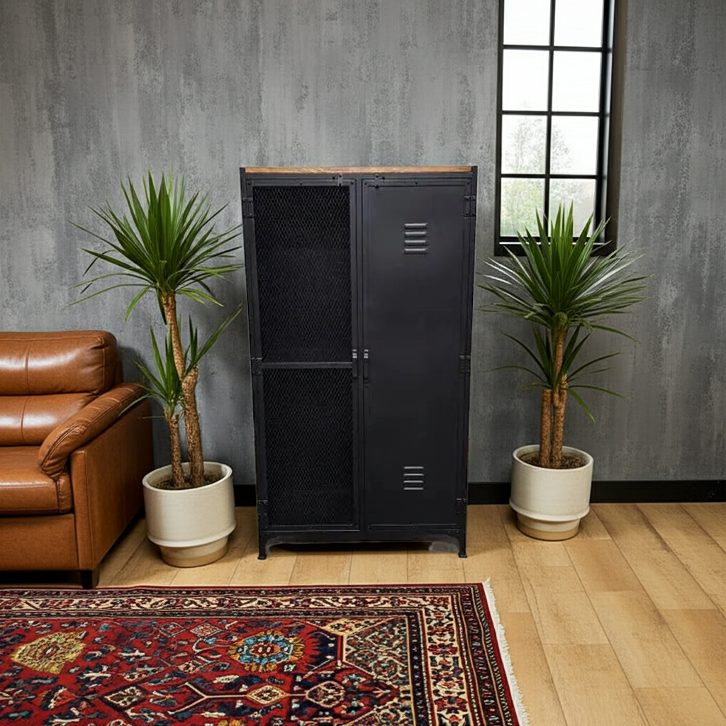Industrial locker style cabinet with mesh door