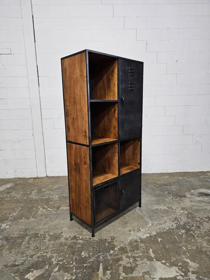 Industrial locker style cabinet in mango wood and vintage steel