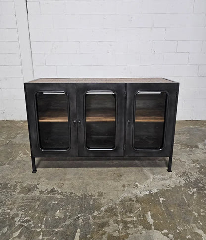 Buffet Hublot Style Industriel bois et acier vintage avec trois portes vitrées