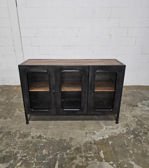 Buffet Hublot Style Industriel bois et acier vintage avec trois portes vitrées
