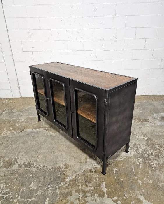 Buffet Hublot Style Industriel bois et acier vintage avec trois portes vitrées