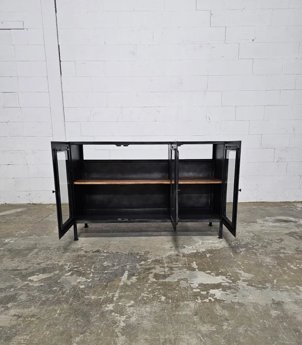 Buffet Hublot Style Industriel bois et acier vintage avec trois portes vitrées