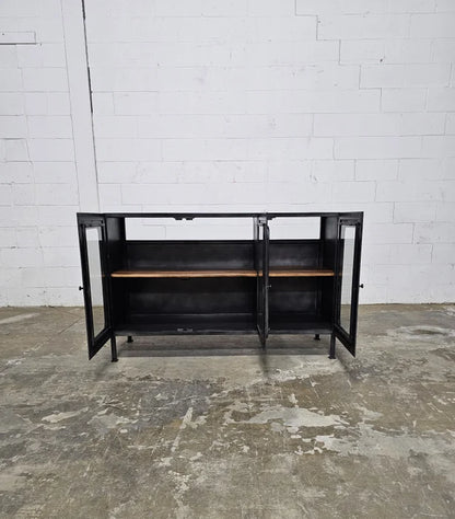 Buffet Hublot Style Industriel bois et acier vintage avec trois portes vitrées