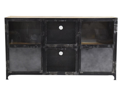 Buffet Ibiza en bois de manguier et acier brut portes vitrées