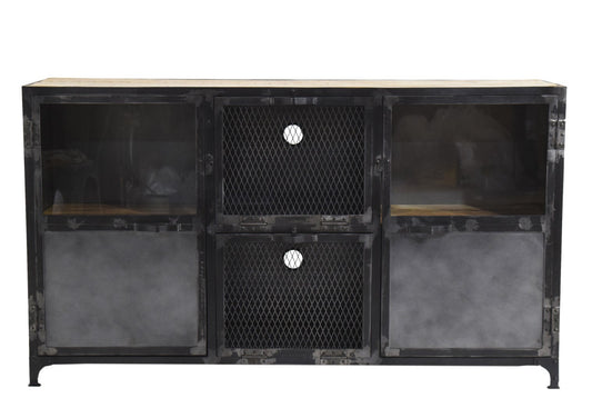 Ibiza sideboard in mango wood and raw steel with glass doors