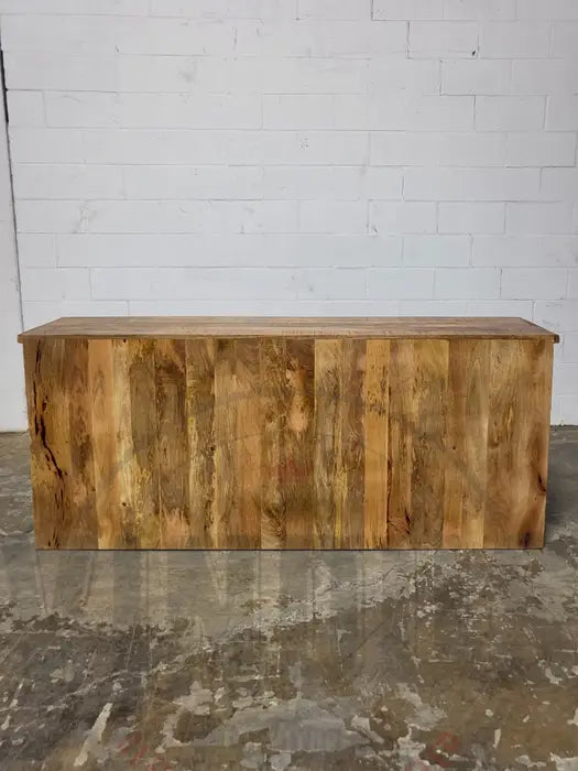 Mango wood sideboard with double sliding steel doors and black drawers