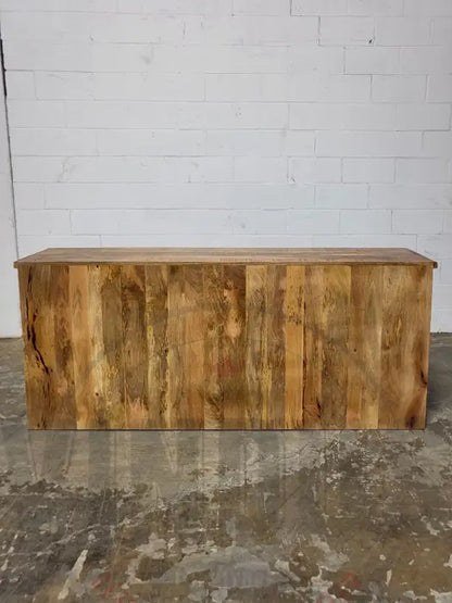 Mango wood sideboard with double sliding steel doors and black drawers