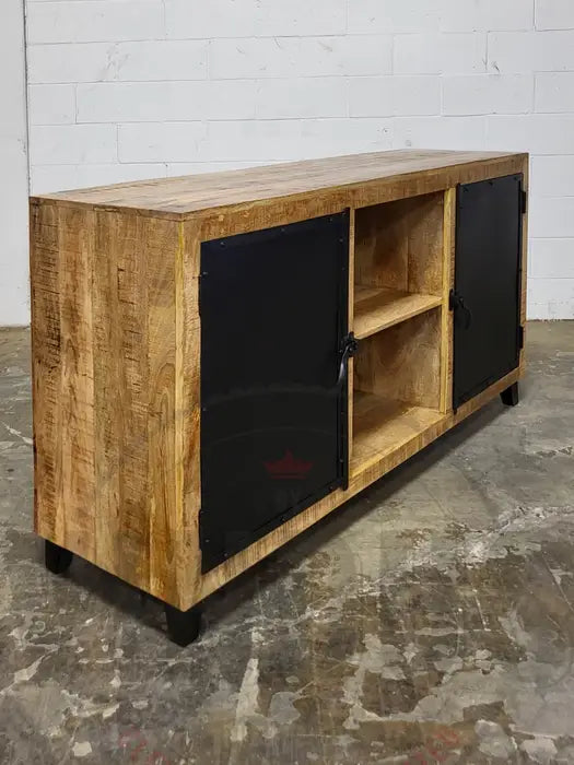 Mango wood sideboard with black steel door
