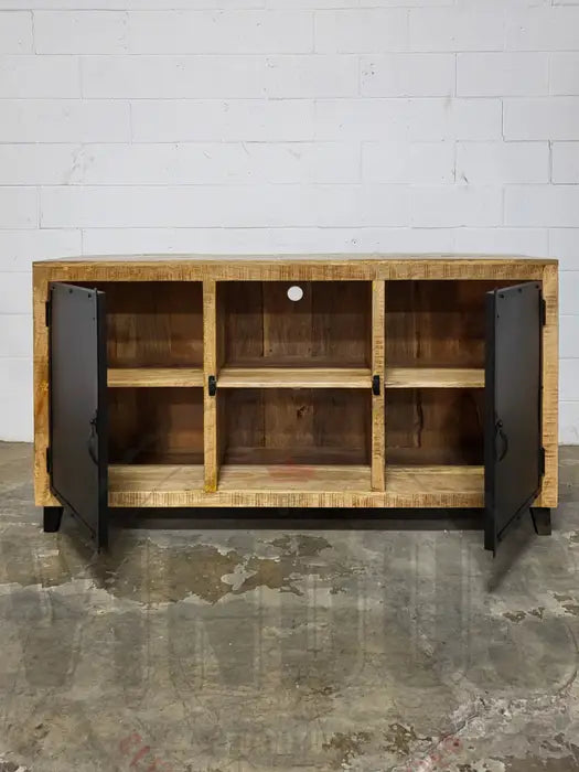 Mango wood sideboard with black steel door
