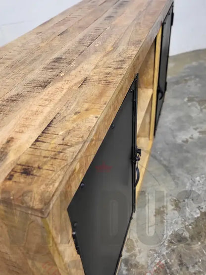 Mango wood sideboard with black steel door