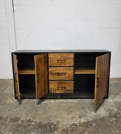 Sideboard in mango wood and black steel structure