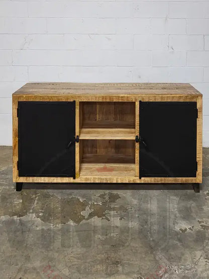 Mango wood sideboard with black steel door