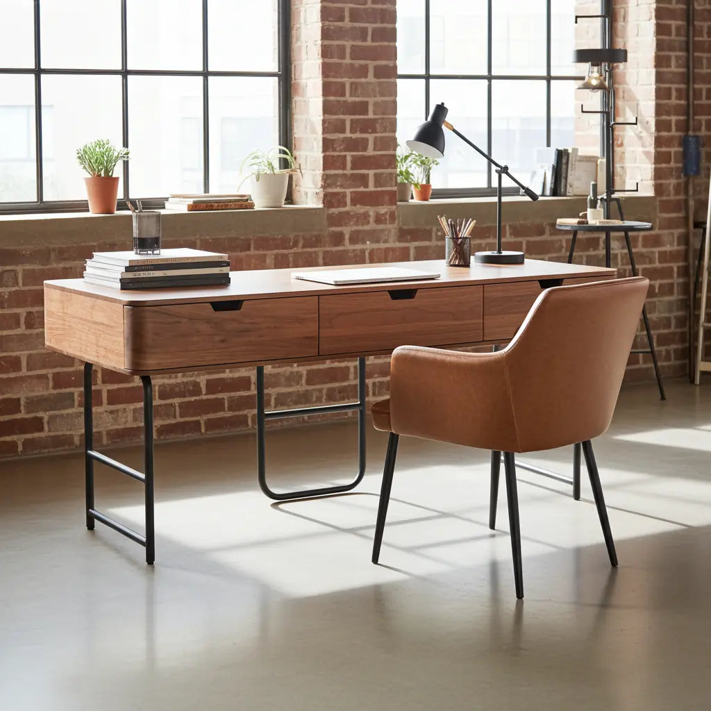 Bureau en Acacia Massif et Acier Noir