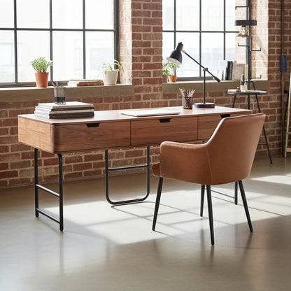 Bureau en Acacia Massif et Acier Noir