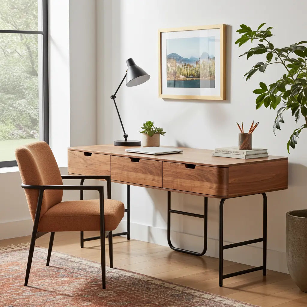 Bureau en Acacia Massif et Acier Noir