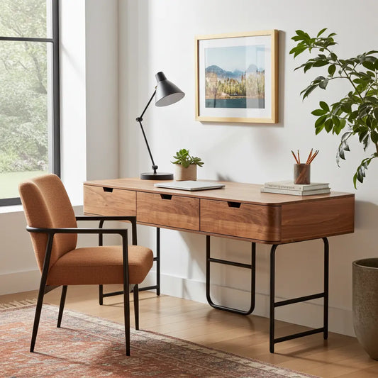 Bureau en Acacia Massif et Acier Noir