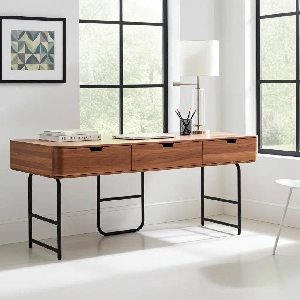 Bureau en Acacia Massif et Acier Noir