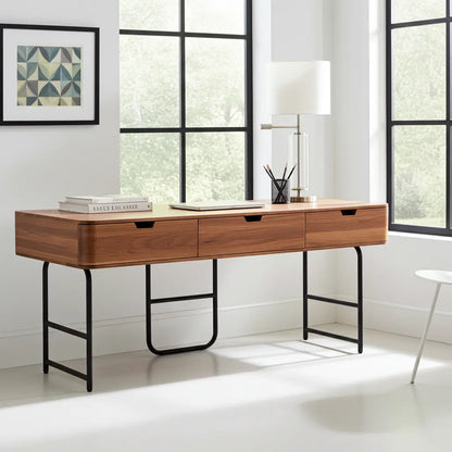 Bureau en Acacia Massif et Acier Noir