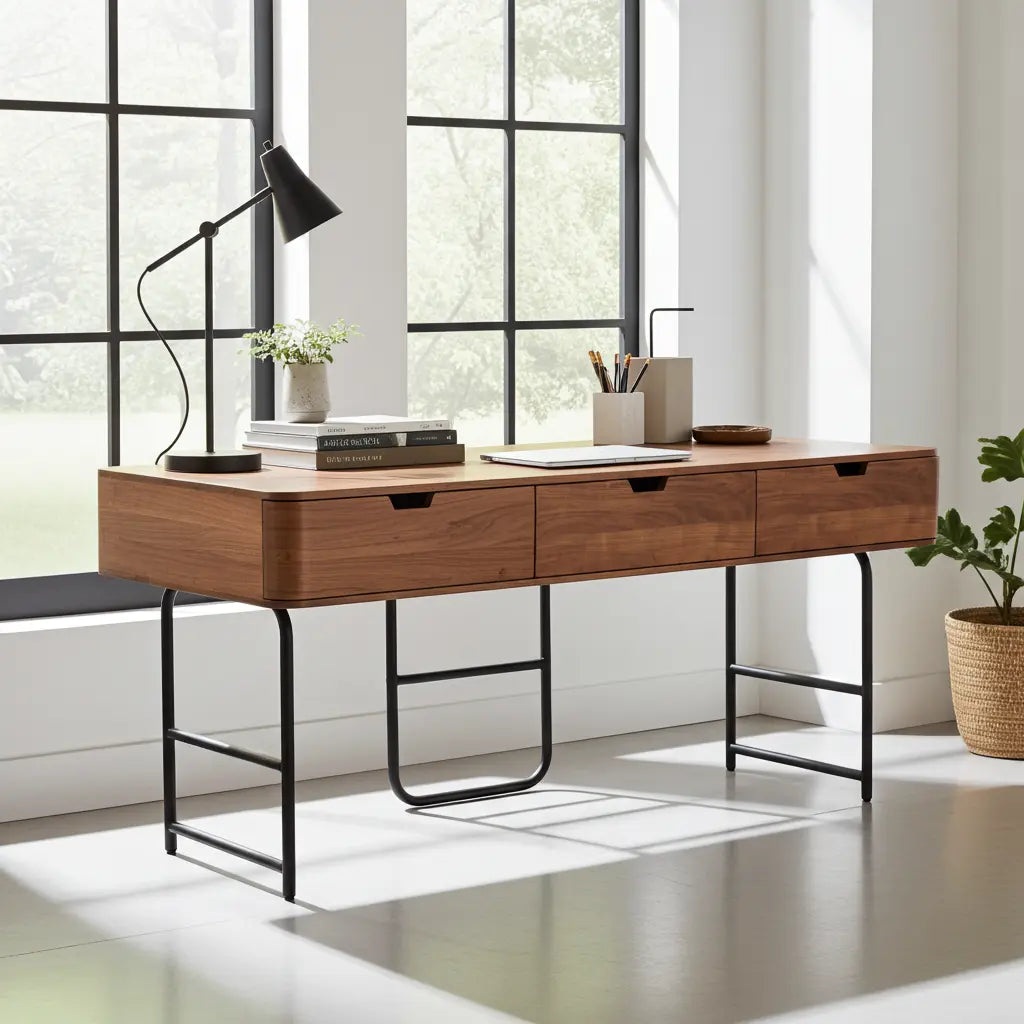Bureau en Acacia Massif et Acier Noir