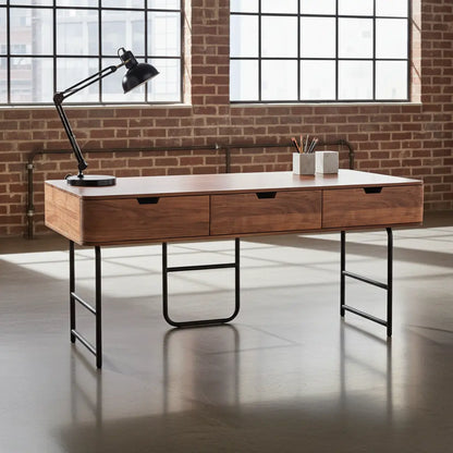 Bureau en Acacia Massif et Acier Noir