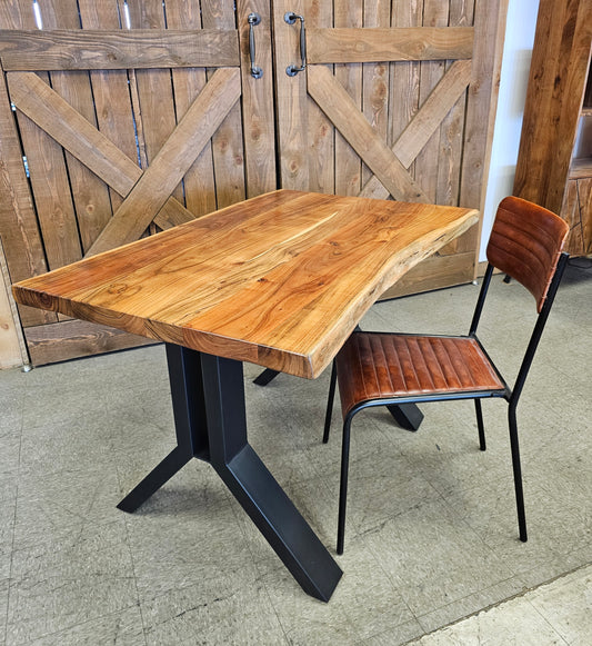 Solid Acacia Wood Work Desk on Black Steel Legs