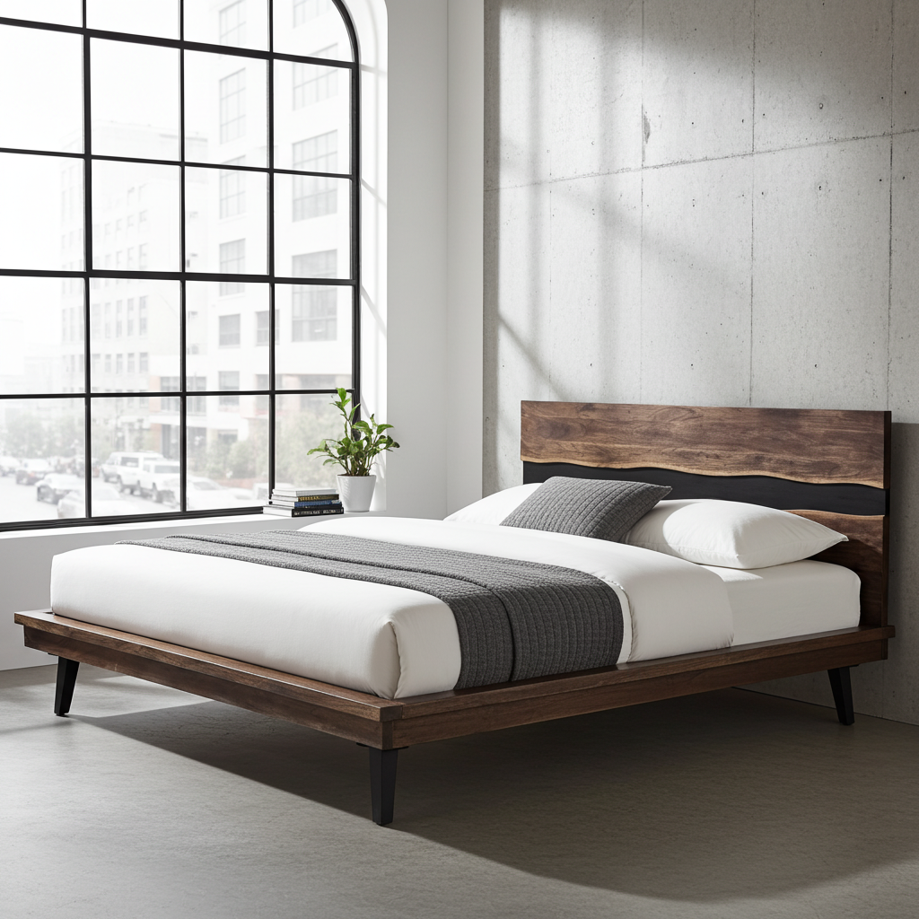 Live edge solid acacia wood king bed frame