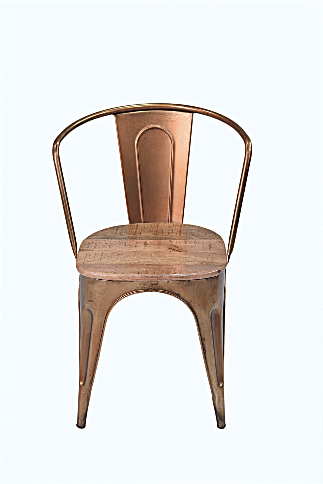 Industry chair in golden steel and mango wood seat