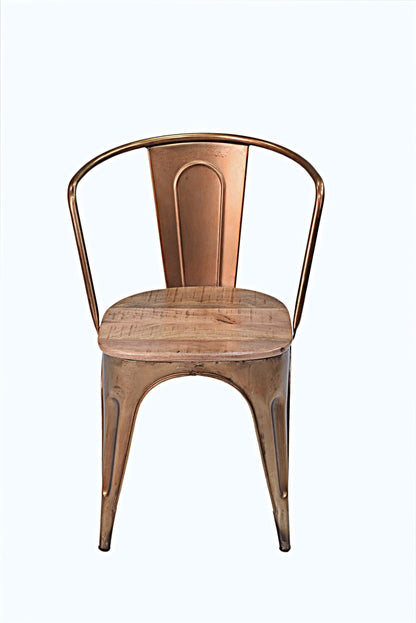 Industry chair in golden steel and mango wood seat