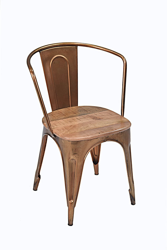 Industry chair in golden steel and mango wood seat