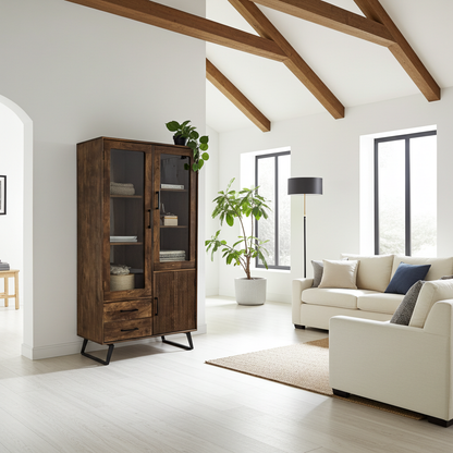 Armoire Arezzo en bois de manguier portes vitrées